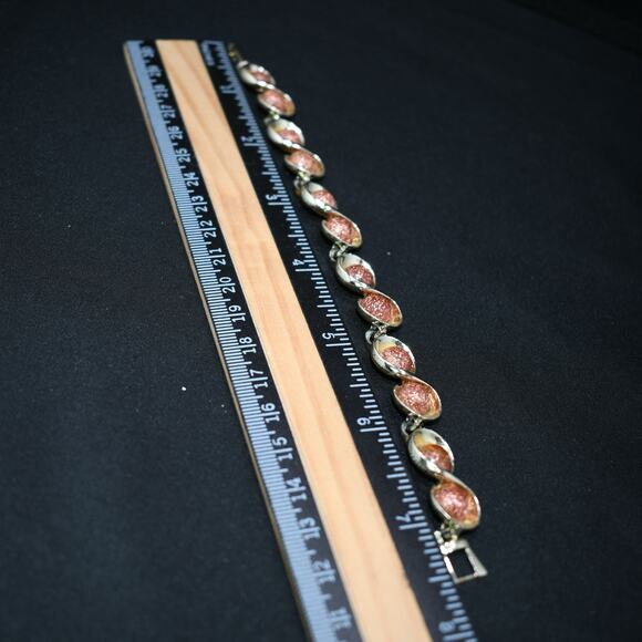 Vintage Lucite Faux Goldstone Bracelet, Gold Tone, 1960s Jewelry - Picture 8 of 10